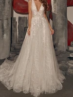 mngrl luxury v neck sleeveless white lace wedding dress 3d flower sequins backless bridal dresses plus size wedding dress