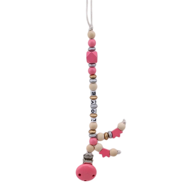 

LOVE Alphabet Wooden Pacifier Clips Non-toxic Soother Clips Baby Pacifier Holder Teething Toy Attache Sucette Dummy Clip