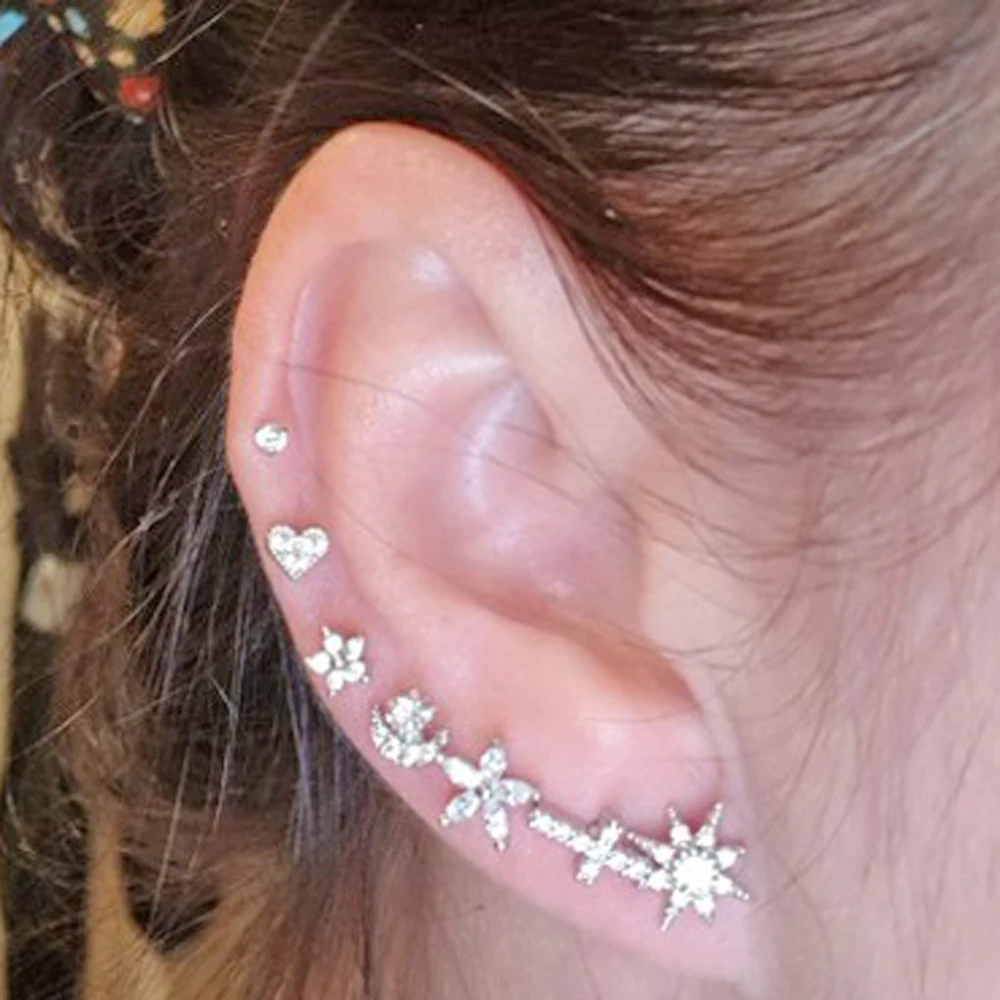

1PC Steel Ear Tragus Cartilage Piercing Crystal Piercing Moon Star Cartilage Earring Conch Tragus Stud Helix Cartilage Piercing