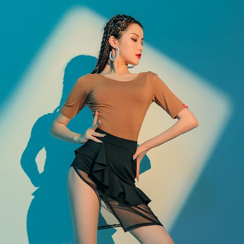 

Latin Dance Practice Top Female Tango Dance Shirt Short Sleeve Rumba Clothing Modern Samba Tango Cha Cha Dancing Clothes DWY5802