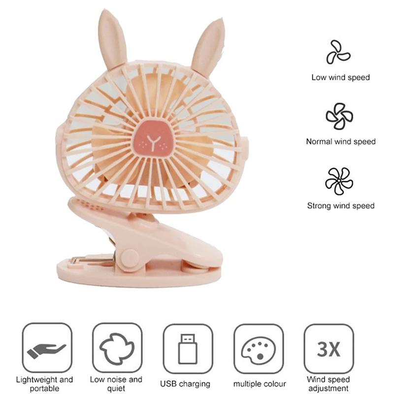 

HOT-Cute Rabbit LED Night Light USB Charge Portable Mini Cooling Fan Summer Cooler Office Study Outdoor Travel Dcor