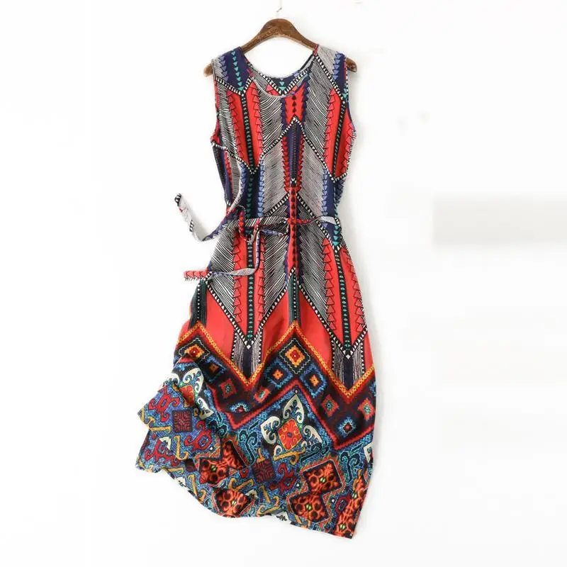 Женское винтажное шелковое платье с круглым вырезом Элегантное повседневное