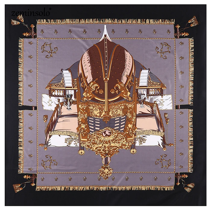 Zeminsolo, саржевый Шелковый женский шарф, бандана, 130*130 см, с принтом, квадратные шарфы, палантины, роскошный бренд, подарок, модные большие шелковые шали