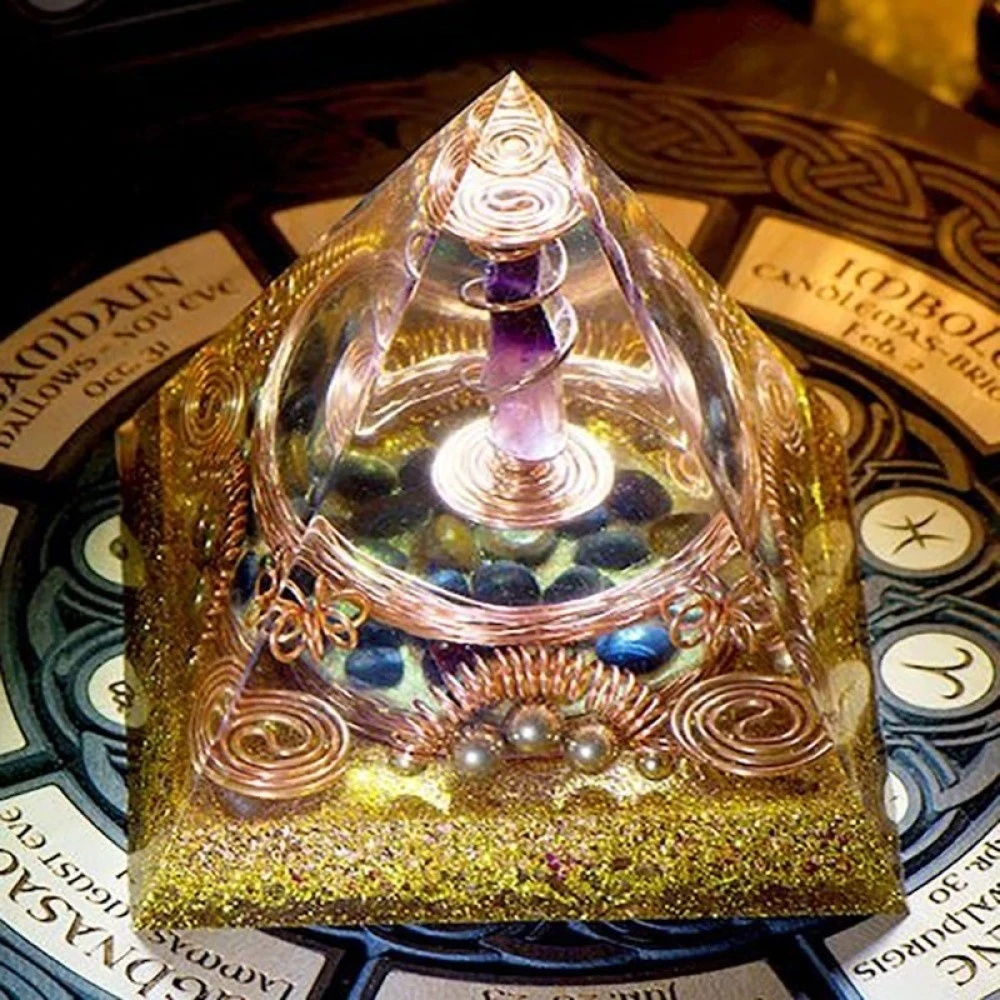 High Frequency Reiki Divination Tarot Orgone Pyramid Natural Amethyst Orgonite | Copper Coil Matrix Block EMF Radiation