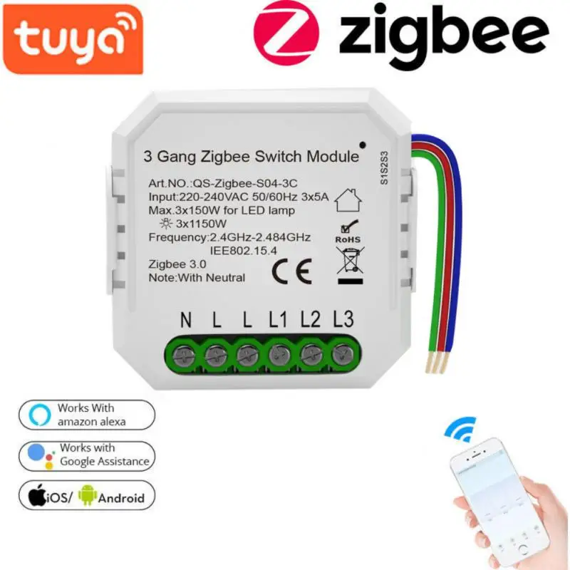 

Tuya Zigbee Smart Switch Module Relay 3 Gang Smartlife Wireless Control Alexa Google Home Yandex Alice Compatible Smart Home