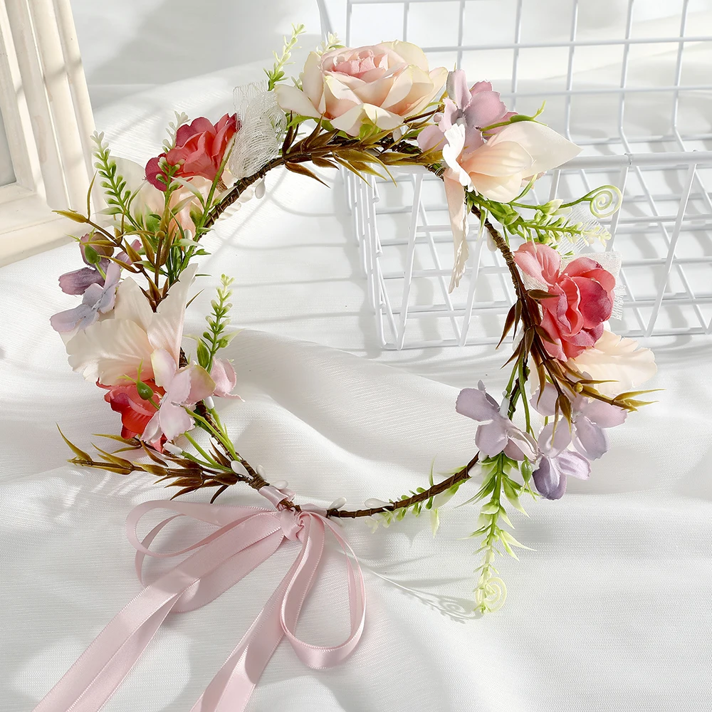 Женский венок с бантом haimeikang свадебный принцессы цветочным принтом аксессуар