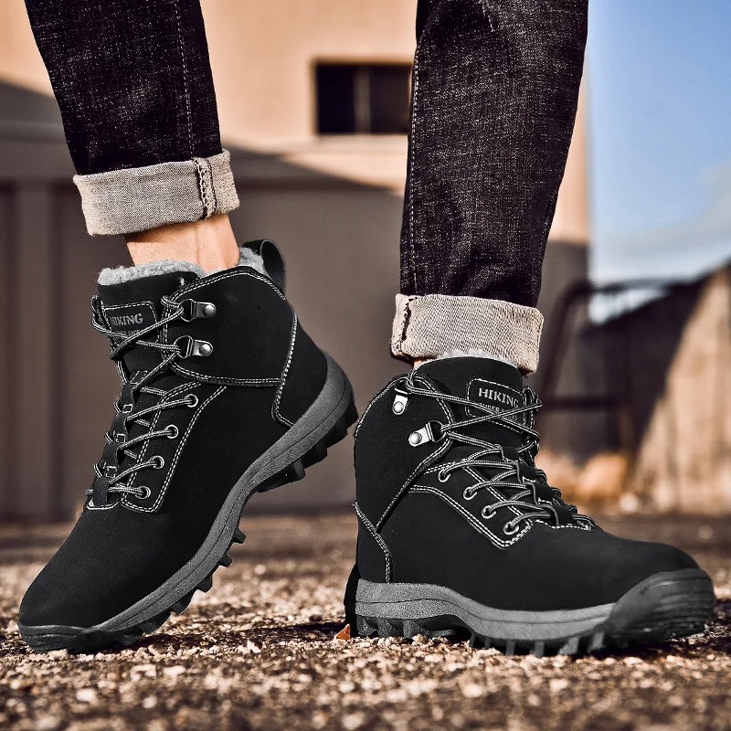 Зимние теплые ботильоны для мужчин кожаные меховые плюшевые зимние ботинки