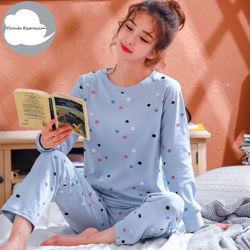 women pajama set Зимняя Пижама для отдыха и сна, топ с длинными рукавами+ длинные штаны, Женский пижамный комплект, мультяшная Пижама, Хлопковая пижама для женщин, Размеры M, L, XL, XXL, XXXL - Цвет: women pajama set