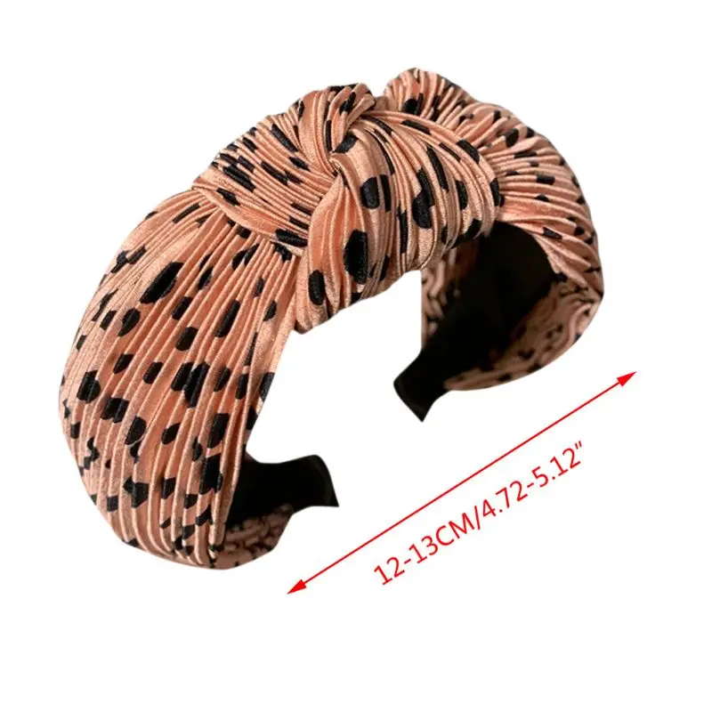 

Korean Women Wrinkled Pleated Wide Headband Vintage Polka Dot Print Hair Hoop Twist Knot Center Crumpled Styling Turban