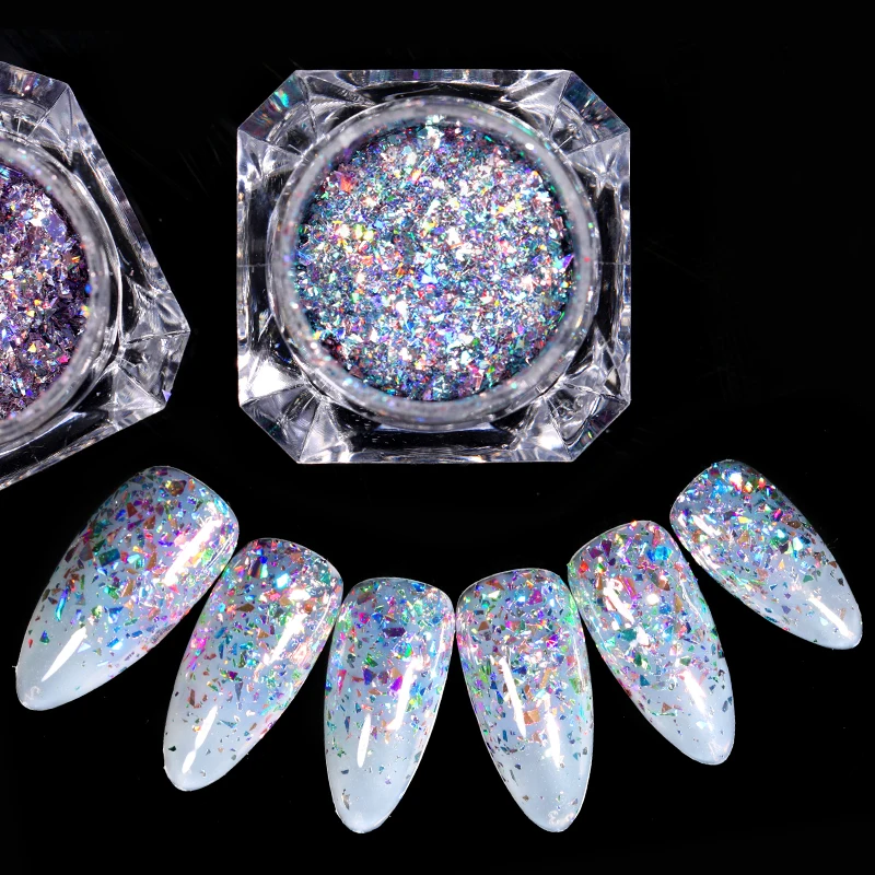 1 коробка голографический Блестящий Порошок для ногтей Смешанная бабочка Звезда