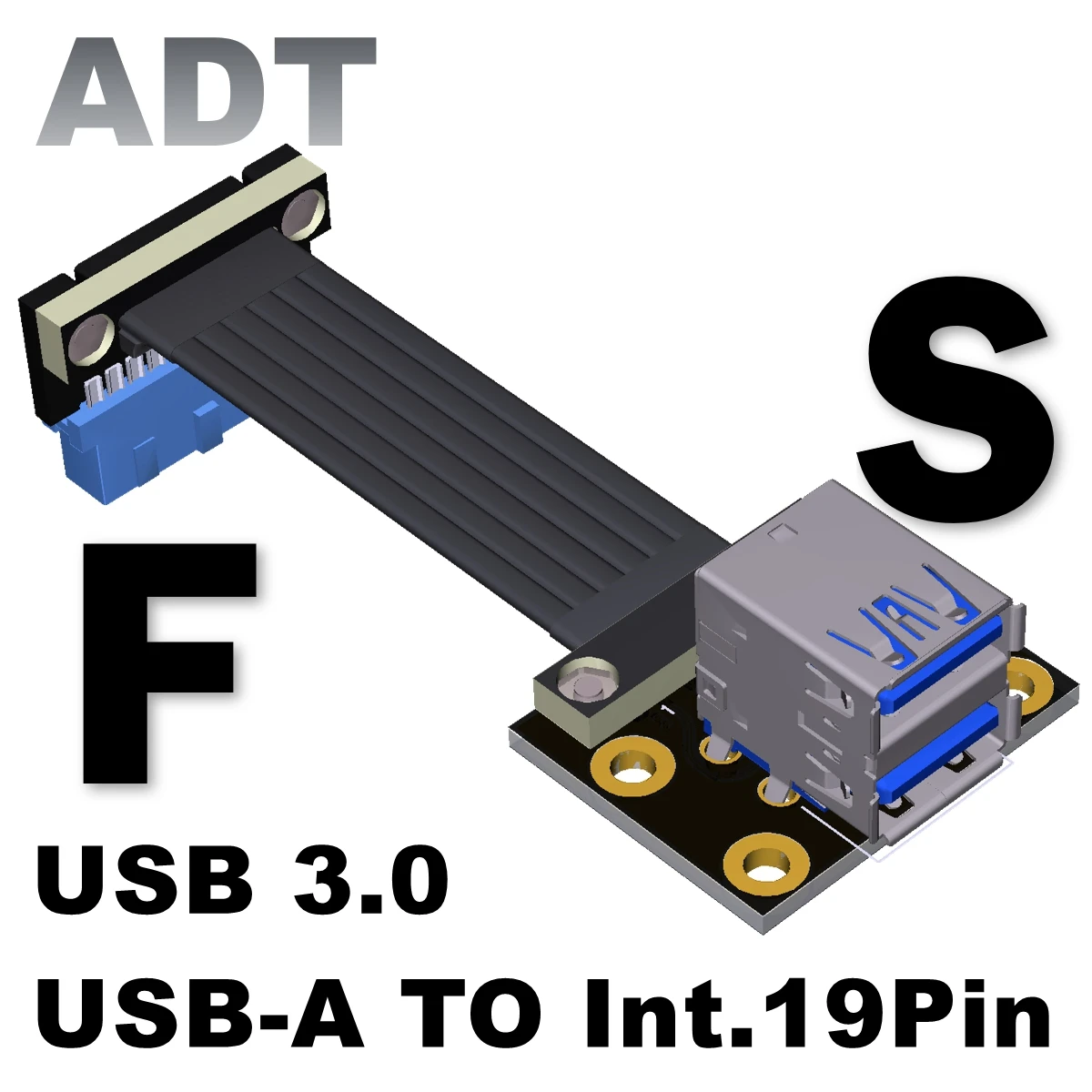 

Плоский мягкий удлинитель с интерфейсом USB3.0, адаптер типа А для материнской платы 19P/20P, передний и задний уголки с отверстием для винта ADT-Link
