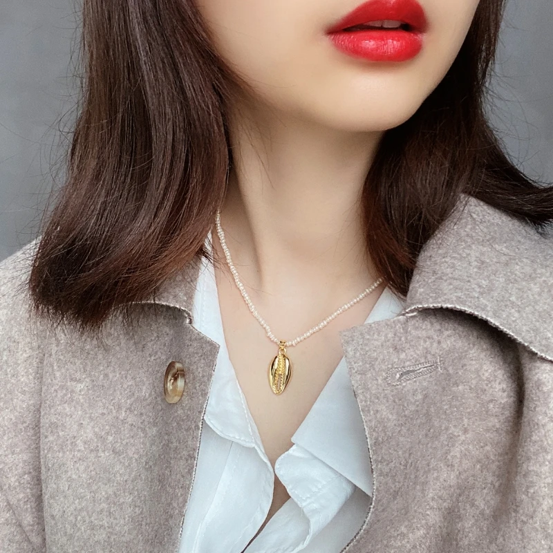 

925 Silver Vintage Freshwater Pearl Necklace High Quality Heart/Shell Gold Necklace for Women Elegant Fine Jewelry 2020