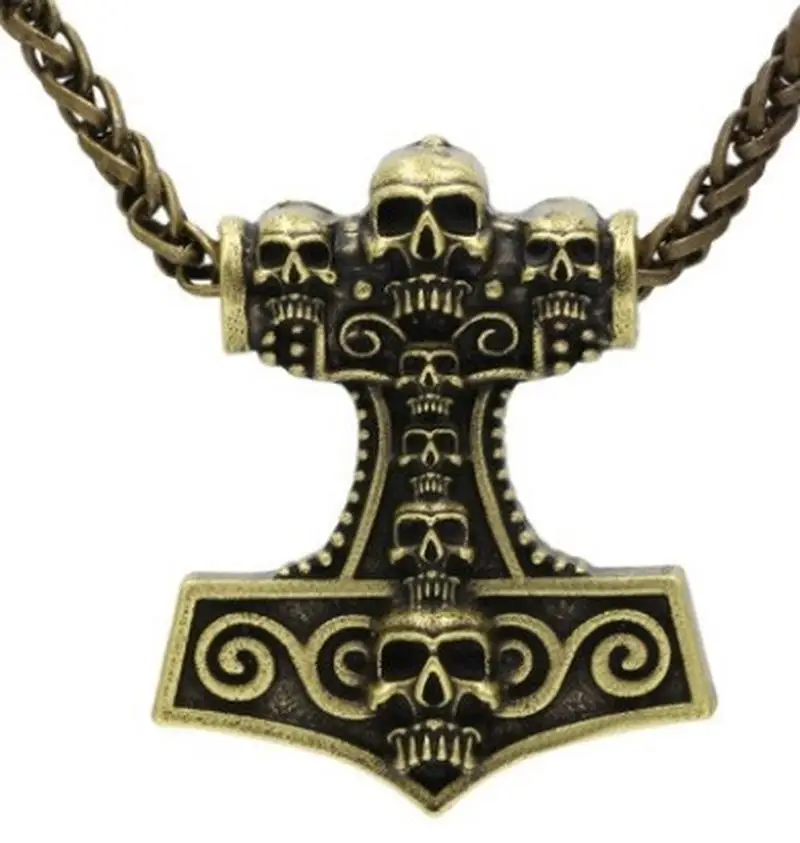 

Fashion Retro Viking Skull Thor's Hammer Pendant Necklace Men's Necklace Rock Party Jewelry Gift