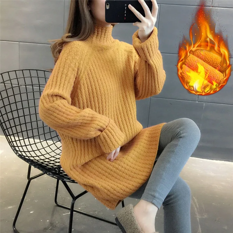 

Fashion Woman Sweaters 2020 Plus Size Turtleneck Sweater Mid-length Autumn And Winter Loose Lazy Knit Women's Clothing