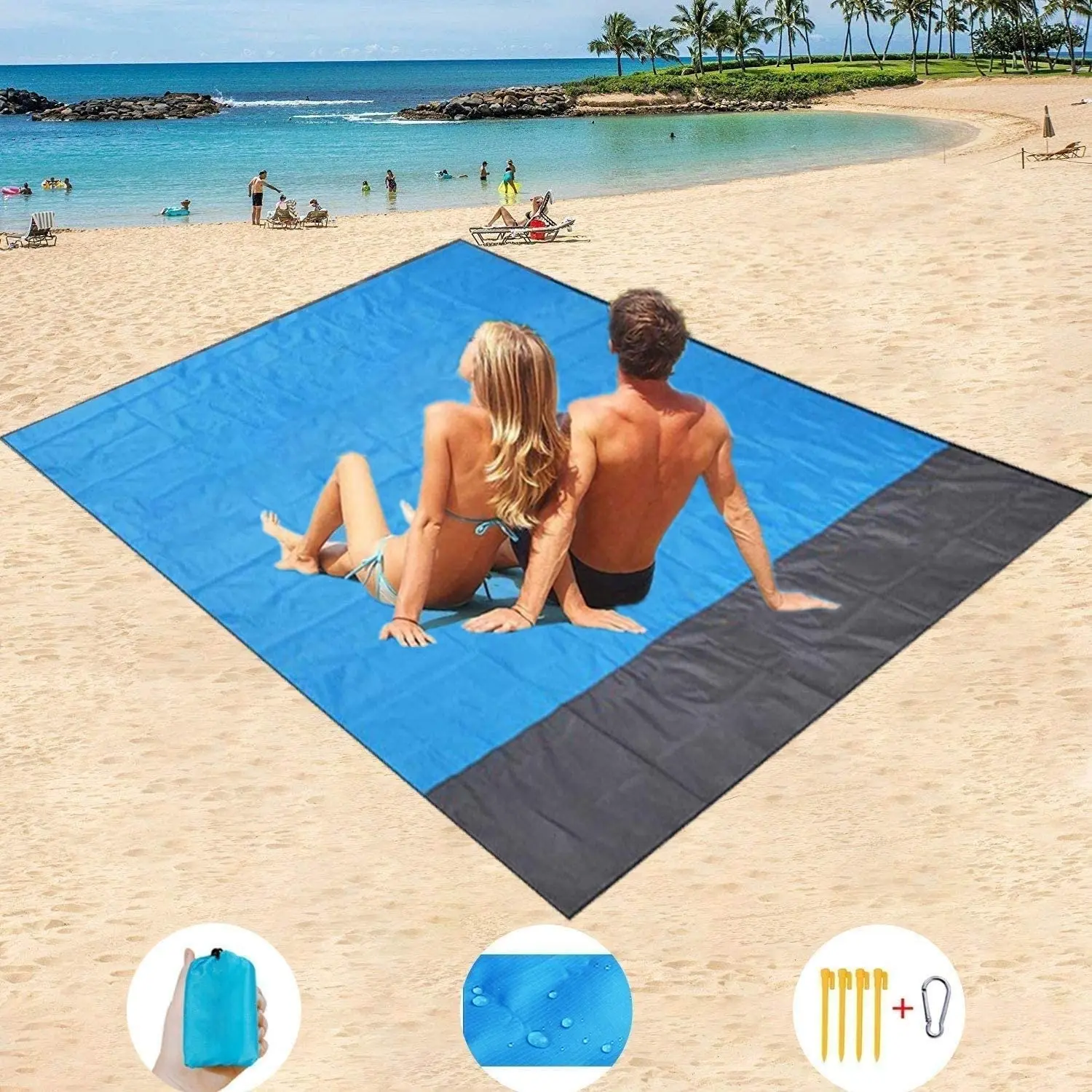 Large Beach Towels Mat Anti Sand-free Beach Anti Sand Beach Blanket Oversized Pocket Picnic 4 Anchor Wind Prevent Sand Proof