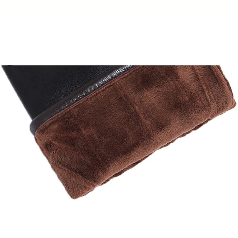 Мужские зимние перчатки из натуральной кожи теплые черные с сенсорным экраном