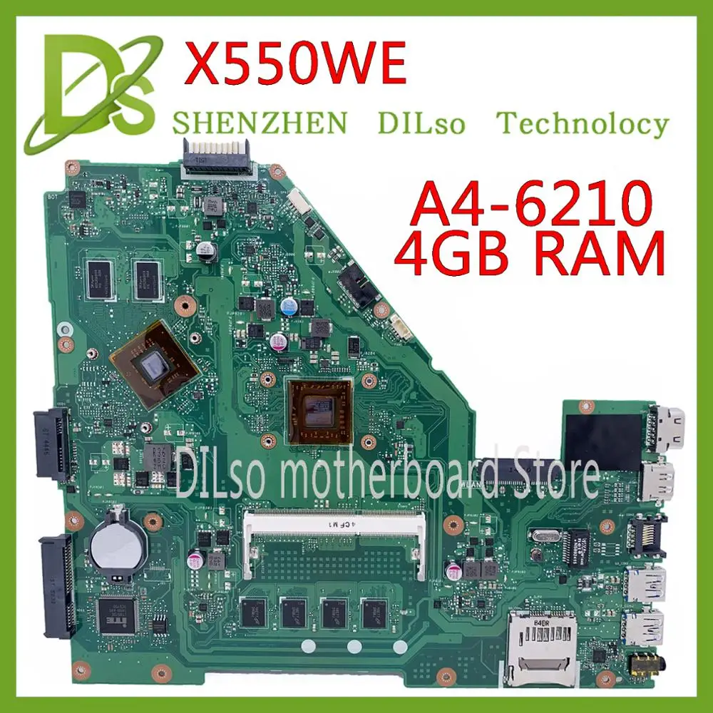 Enlarge KEFU X550WE Mainboard For ASUS X550WA X550WE X550W D552W Laptop Motherboard A4-6210 4GB RAM Test work 100%