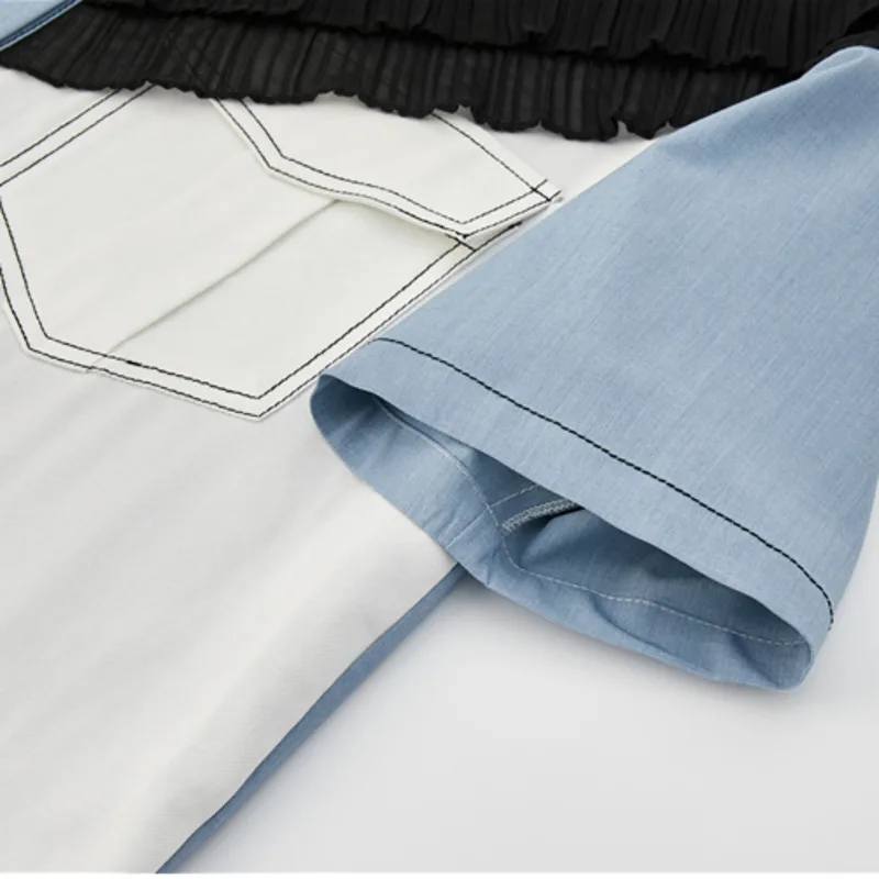 

LANMREM Women's New Shirts Polo-collar Shir Ruffle Patchwork Short Sleeve Temperament Loose Fit Fashion Tide Summer 2021 2H1026