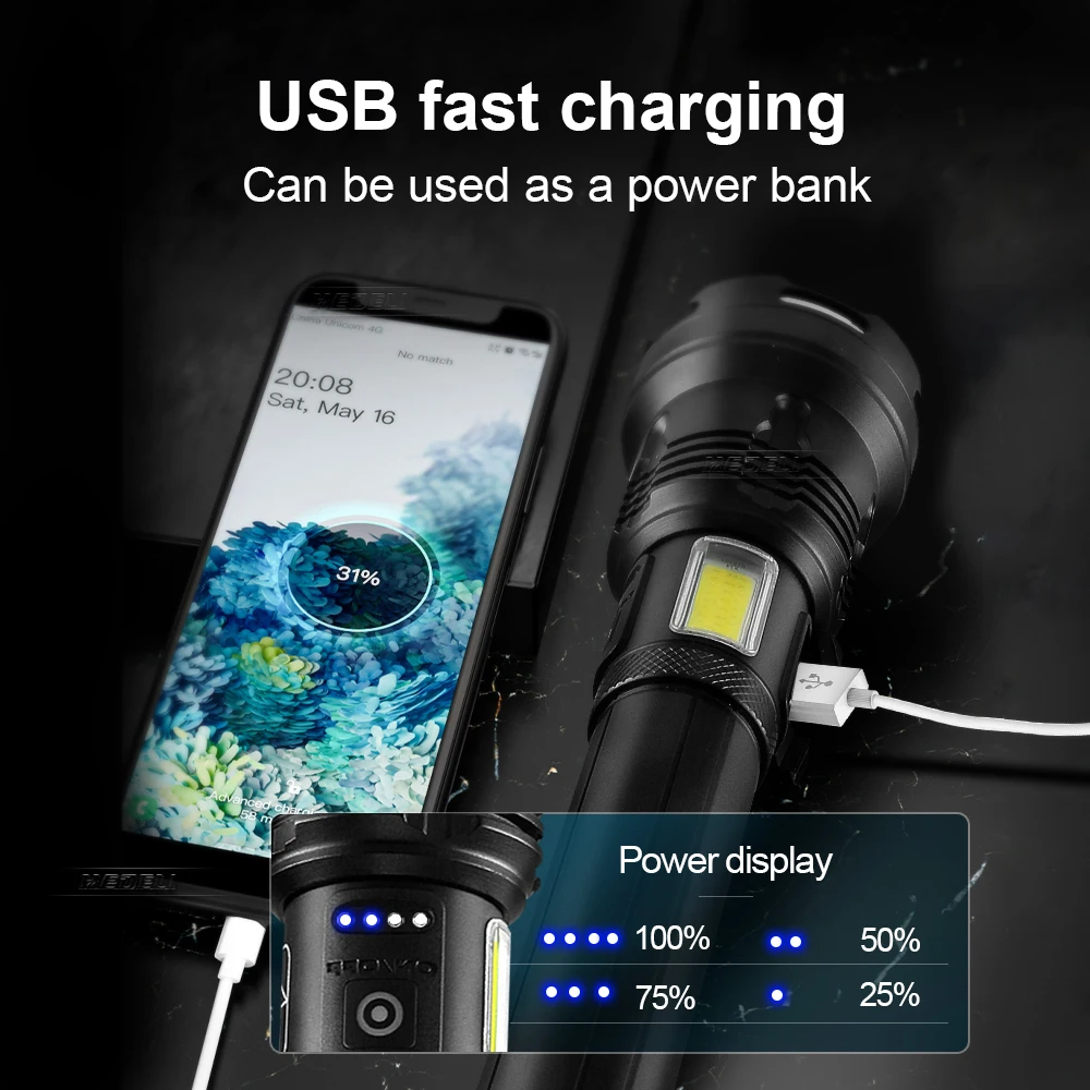 Самый мощный XHP160 светодиодный фонарь 18650 Перезаряжаемый usb XHP90 тактический