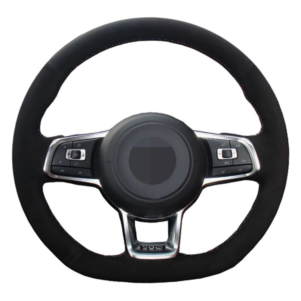 

Car Steering Wheel Cover Black Genuine Leather Suede For Volkswagen Golf 7 GTI Golf R MK7 VW Polo GTI Scirocco 2015 2016