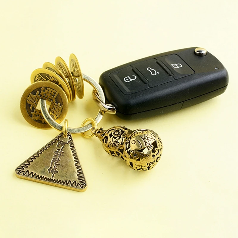 

11 Styles Chinese Feng Shui Brass Fortune Antique Coins KeyChain Good Luck Comes With Wealth Success Key Ring Jewelry