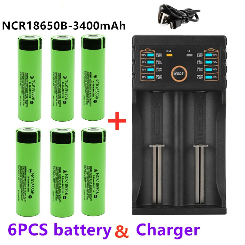 

Original 18650 Rechargeable Batteries NCR18650B 3.7v 3400mah 18650 Lithium Replacement Battery for Flashlight batteries charger