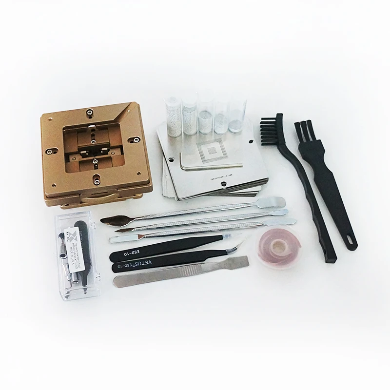 

BGA Reball Kit 90mm Reballing Station Magnetism Lock 29pcs 90mm Universal Stencil Planting jigs Fixtures with solder balls