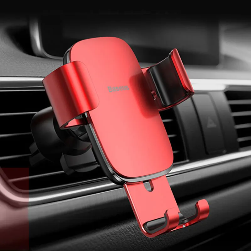 Phone Holder Red Baseus Air Outlet держатель для телефона в автомобиле авто-блокировка гравитационный Автомобильный держатель Универсальный держатель для телефона подставка крепление для iPhone 11 Pro X Xs 7 - Цвет: Phone Holder Red