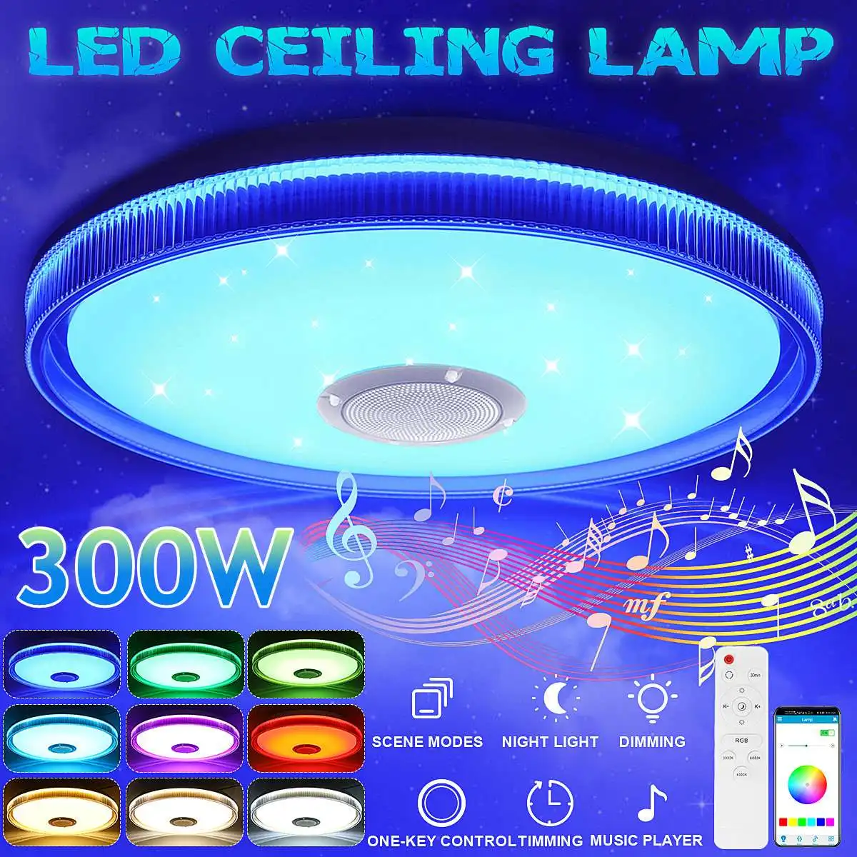 

NEW 300W RGB Dimmable Music Ceiling Lamp Remote&APP Control Ceiling Lights AC220V for Home Bluetooth Speaker Lighting Fixture