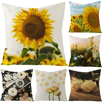 3d sunflower plants decor pillowcase linen yellow flower cushion cover home throw pillow cover sofa decoration pillowcover 4545