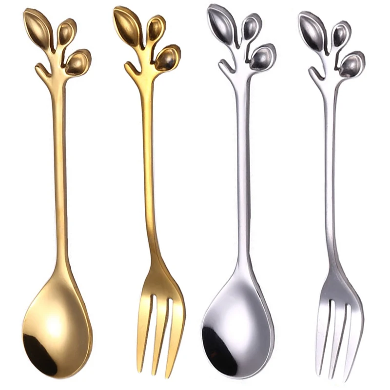 

1Pcs Originality Leaf Metal Coffee Spoon Small Luxury Cute Coffee Stirring Spoon Stainless Steel Seasoning Dessert Fork Teaspoon