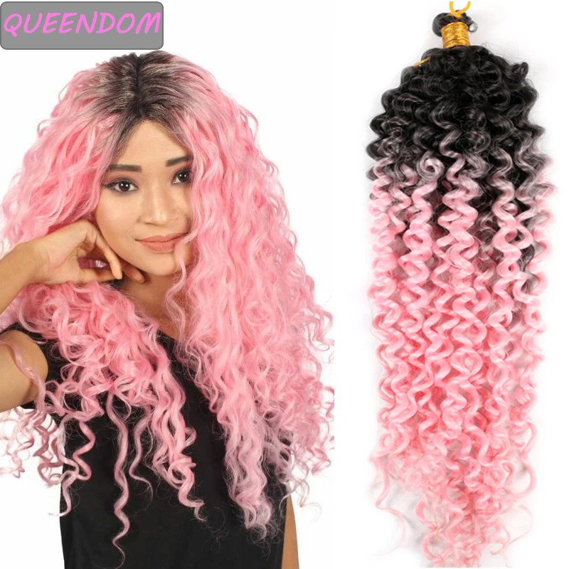 

Ombre Pink Water Wave Crochet Braids Hair 14 " Curl Synthetic Braiding Hair Extension Gray Bundles Crochet Bulk Braids for Women
