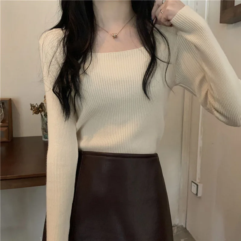 

Женский однотонный вязаный пуловер Lucyever, базовый джемпер с длинным рукавом и квадратным вырезом, весна 2022