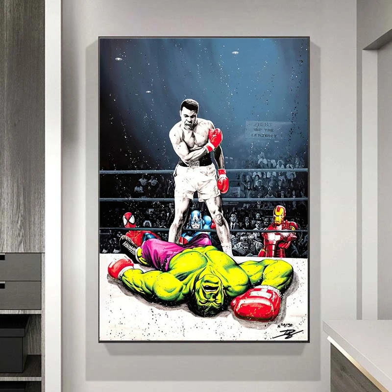 Художественные граффити Marvel супергерой боксеры против Халка Тайсон холст