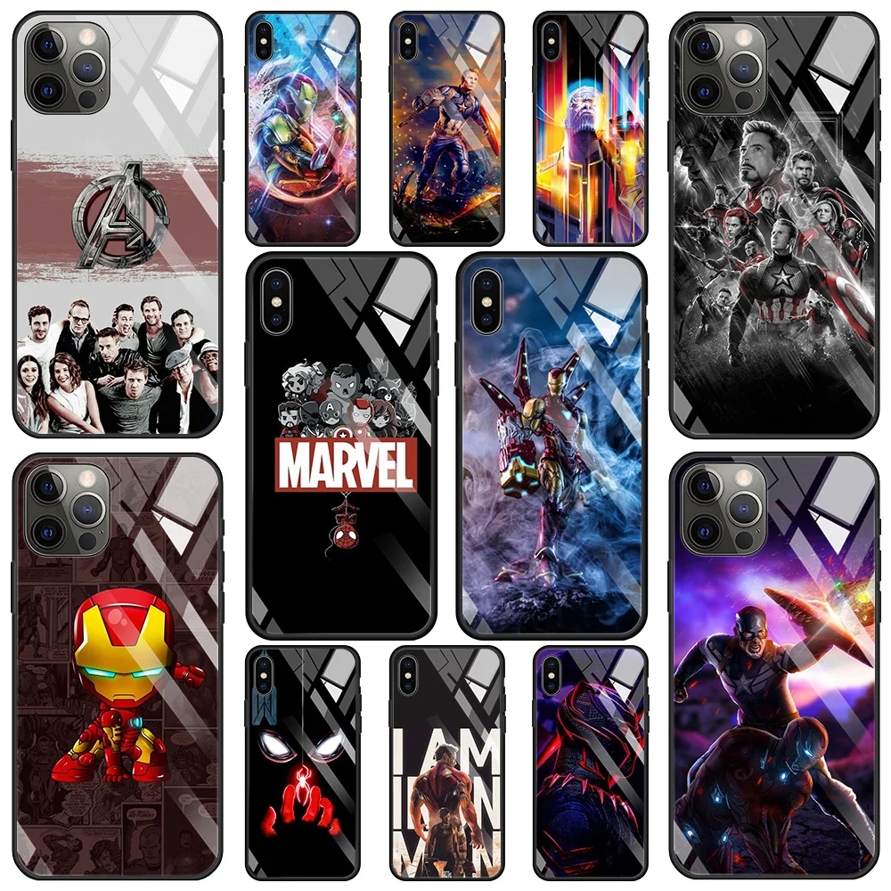 

Tempered Glass Phone Case For iPhone 13 11 12 Pro Max 13 12 Mini 7 8 6 6S Plus XS XR X Fundas Marvel Avengers Infinity War