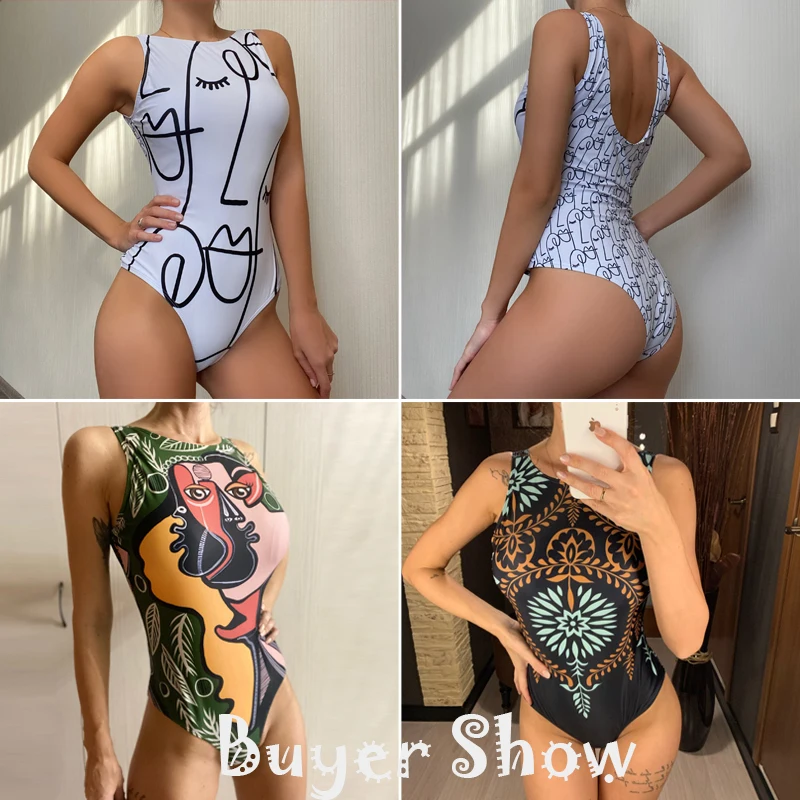 

Print One Piece Swimsuit 2021 New Push Up Swimwear Women Vintage Retro Bathing Suits Bodysuit Beach Wear Backless Monokini