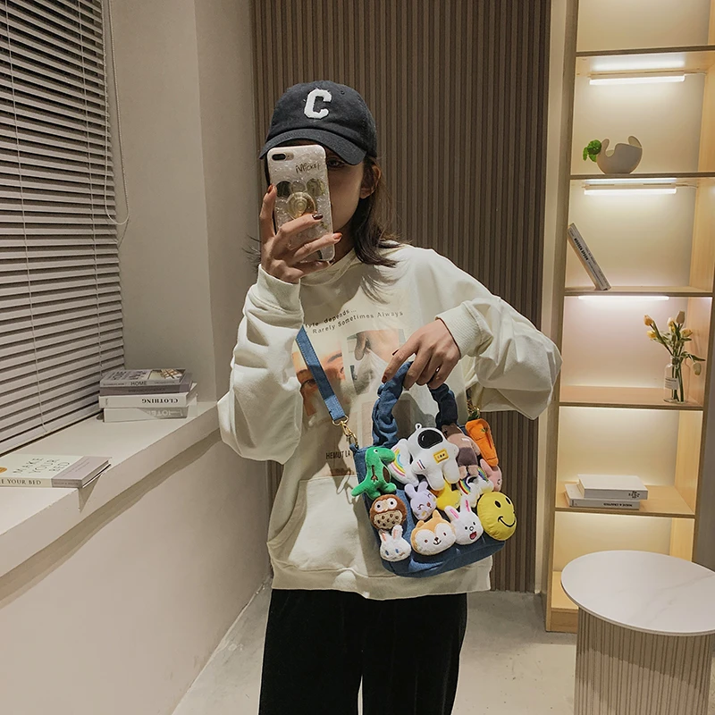 Cartoon Casual Tote Bags for Women 2023 New Cute Doll Messenger Bag Bucket Fashion Handbags Canvas Party Shoulder Bag Ladies