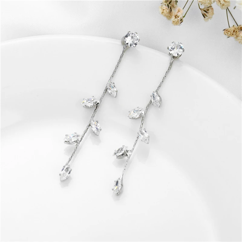 CARTER LISA изысканные серьги капли из циркония с серебряными листьями модные