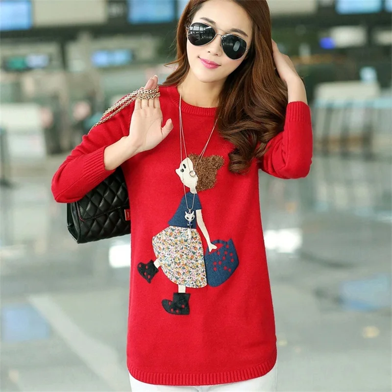 Осень Зима Красота принцесса Узор Женский Теплый вязаный свитер Повседневный