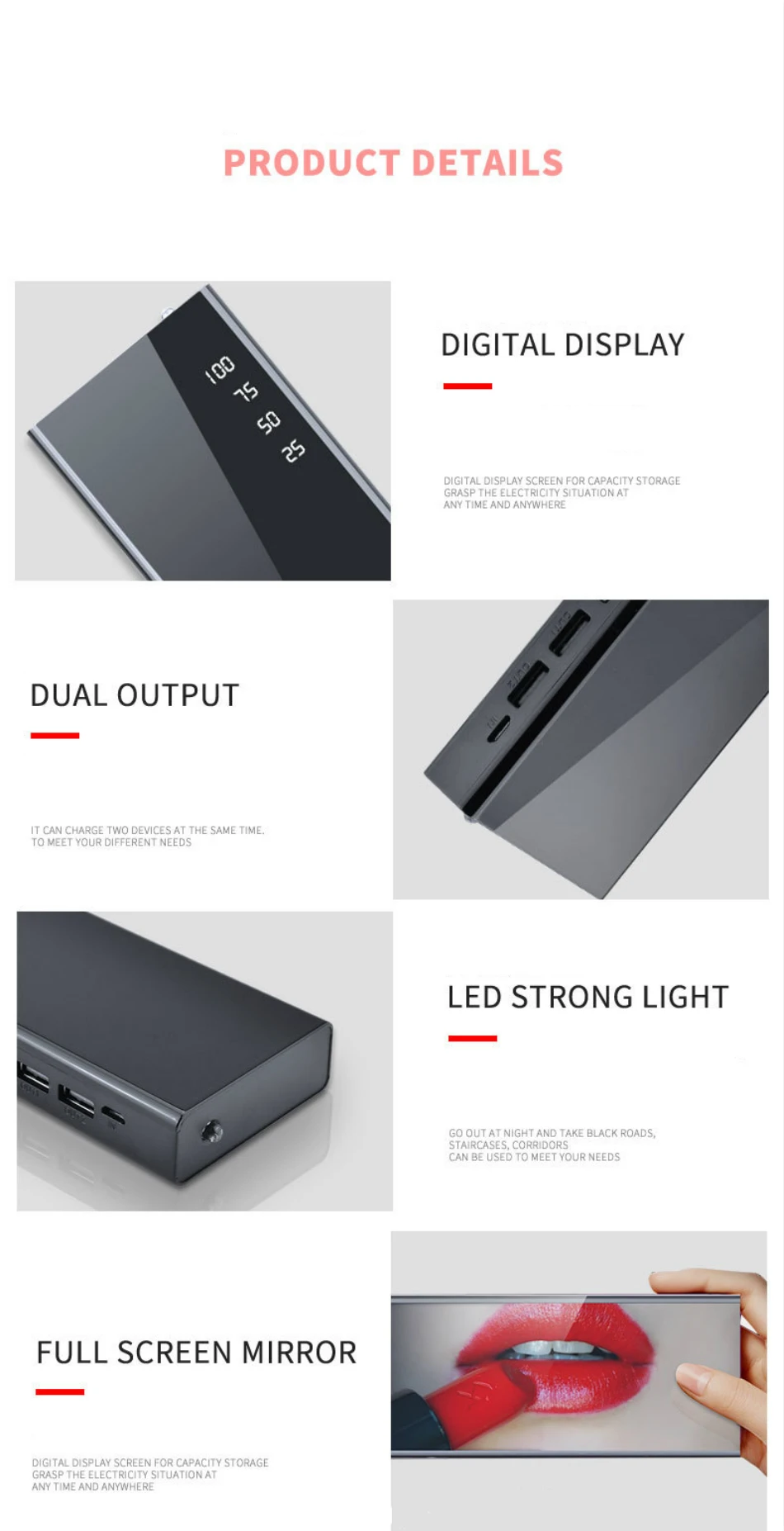 30000 зеркало power Bank для iPhone samsung Xiaomi Внешняя батарея 2 USB power Bank портативное зарядное устройство для мобильного телефона power Bank