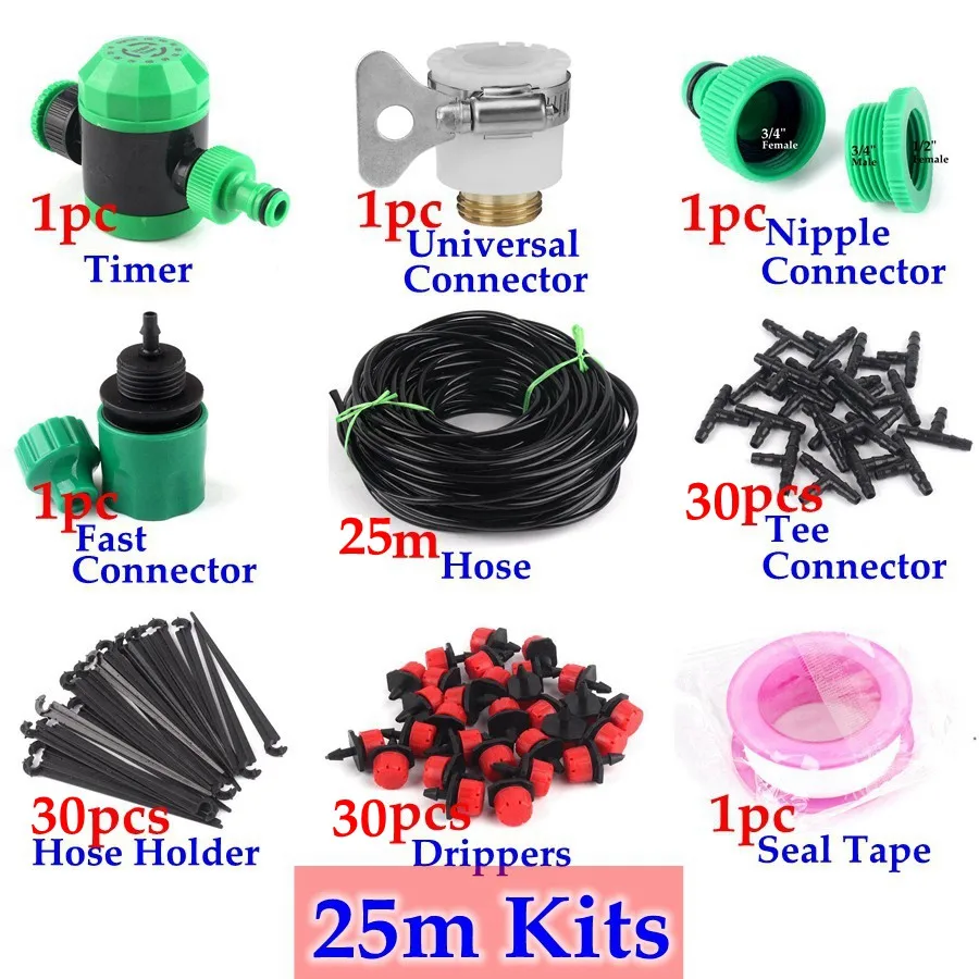 25m Timer Kits Новая система капельного орошения 40 м автоматическая система полива орошения сада таймер контроллер микро капельного полива наборы простота использования - Цвет: 25m Timer Kits
