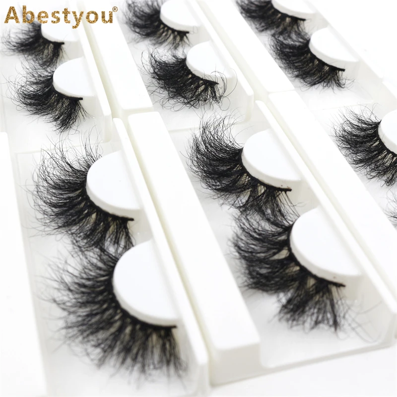 

Abestyou 1 pairs Mink Lashes 25mm 3D Mink Eyelashes Fluffy Messy Lashes Handmade Reusable Natural Eyelashes maquiagem coreana