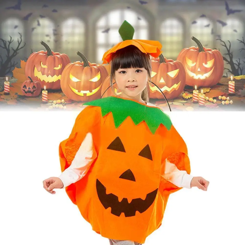 

New Party Supply Cosplay Halloween Pumpkin Costume Fancy Party Cloth Child Outfits Cloak Hat For Family Adult Pumpkin Suit J3D2