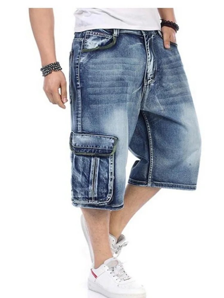 Summer Calf-Length Pants Hip-Hop Jeans Men's Denim Shorts Men Loose Multi-Pocket Jeans