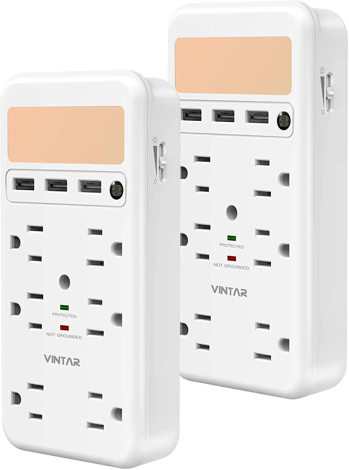 

[В 2 упаковках] винтажный сетевой фильтр для защиты от перенапряжения, настенный удлинитель с несколькими разъемами с ночсветильник От зака...