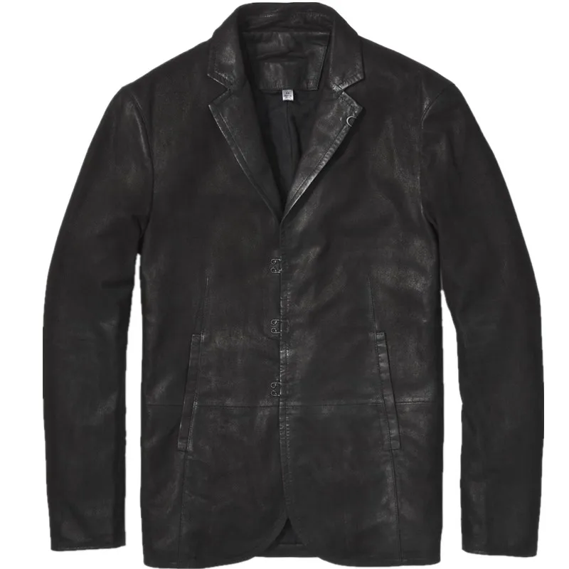 

Casual Vintage Genuine Smart Leather Jacket Men High Quality Classic Black Suit Jacket Slim Fit Single Breasted Sheepskin Coat