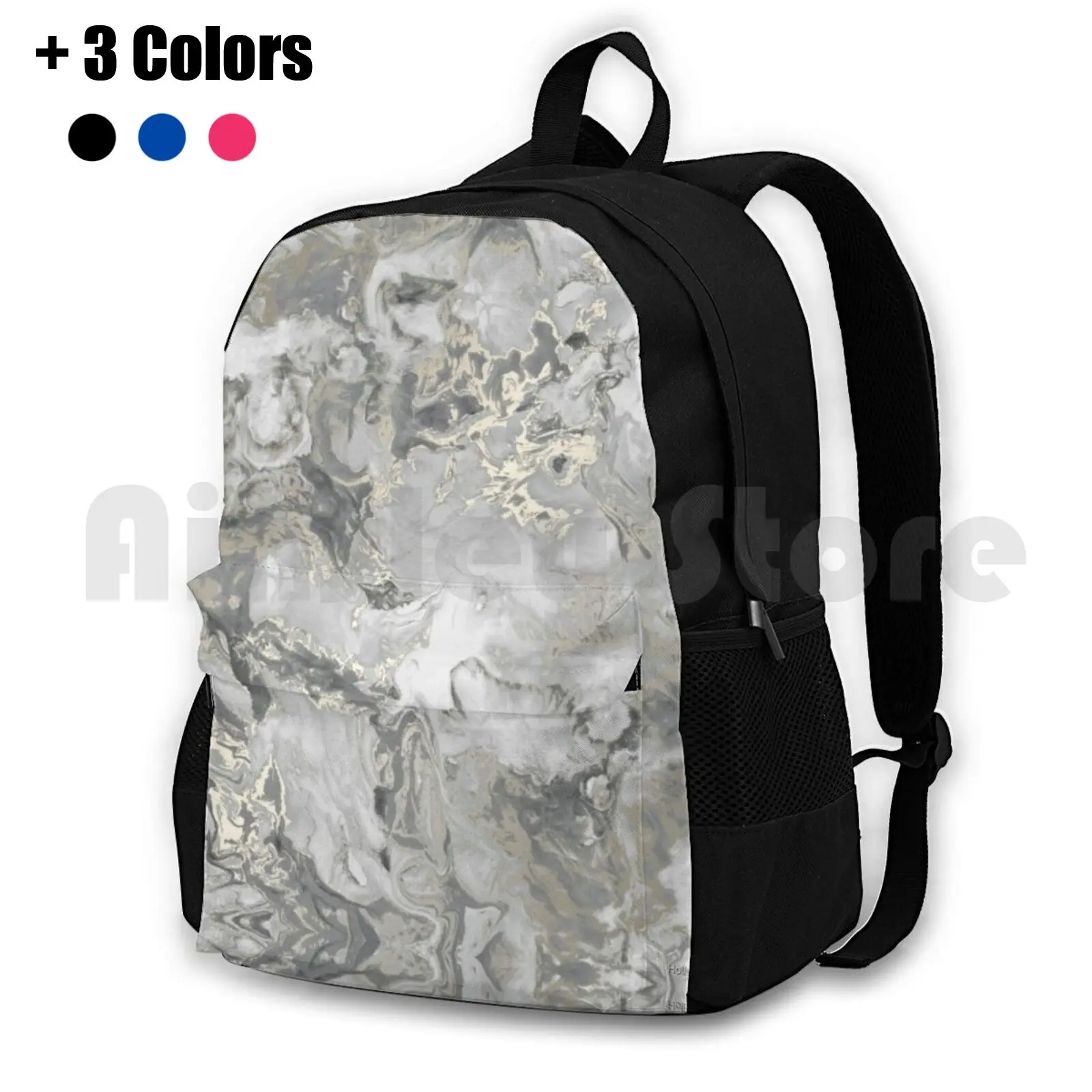 

Grey And Gold Marble Outdoor Hiking Backpack Riding Climbing Sports Bag Marble Gold Golden Marble Pattern Patterns Pattern