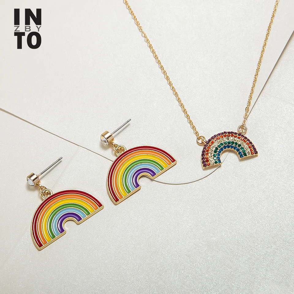 Ожерелье с разноцветными кристаллами и радужными подвесками Модный комплект