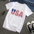 Новая летняя модная женская футболка с принтом флага США, топы с круглым вырезом и короткими рукавами, Женская Футболка Harajuku, белая футболка для женщин, одежда