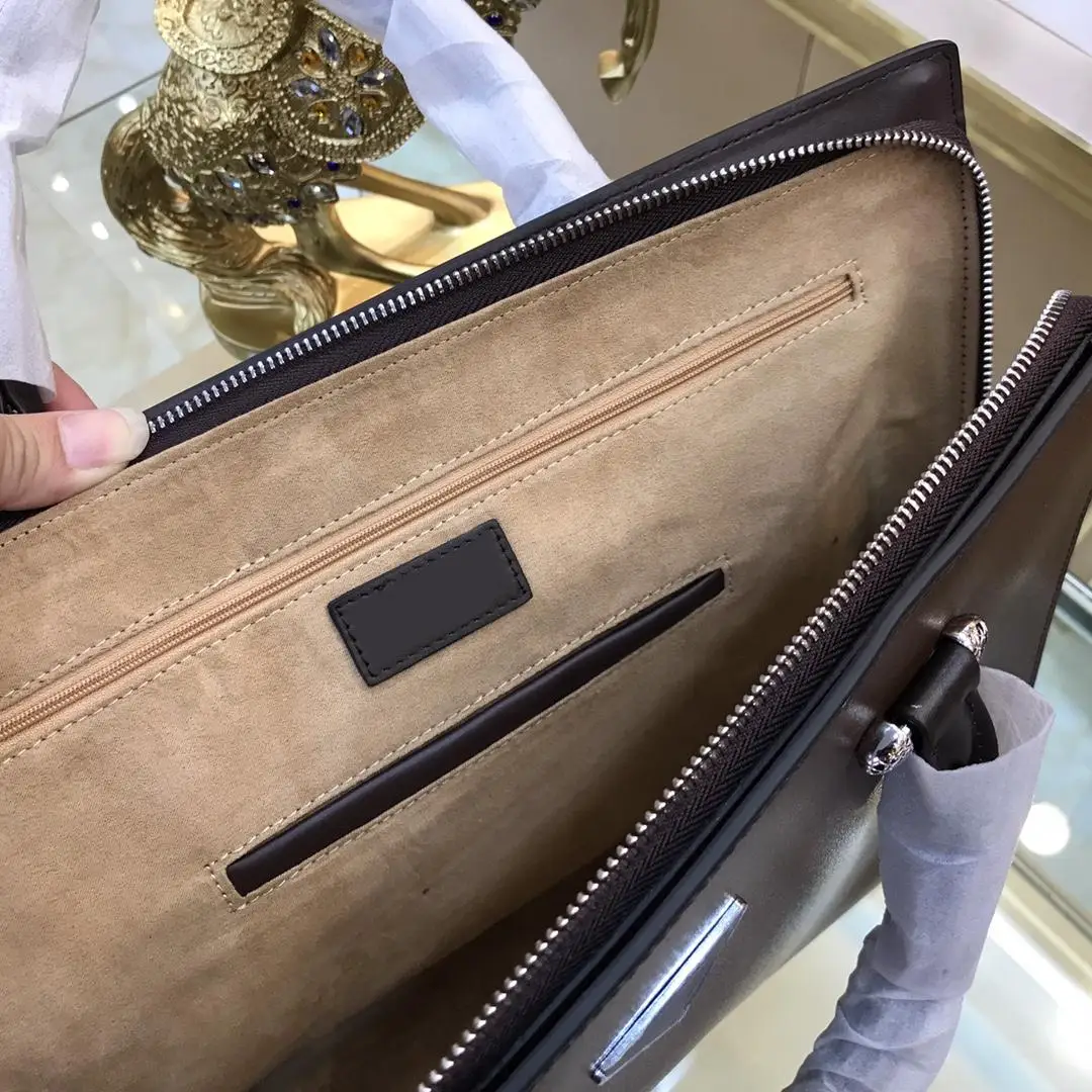 

Men's brown leather briefcase high quality laptop bag large capacity retro fashion designer handbag